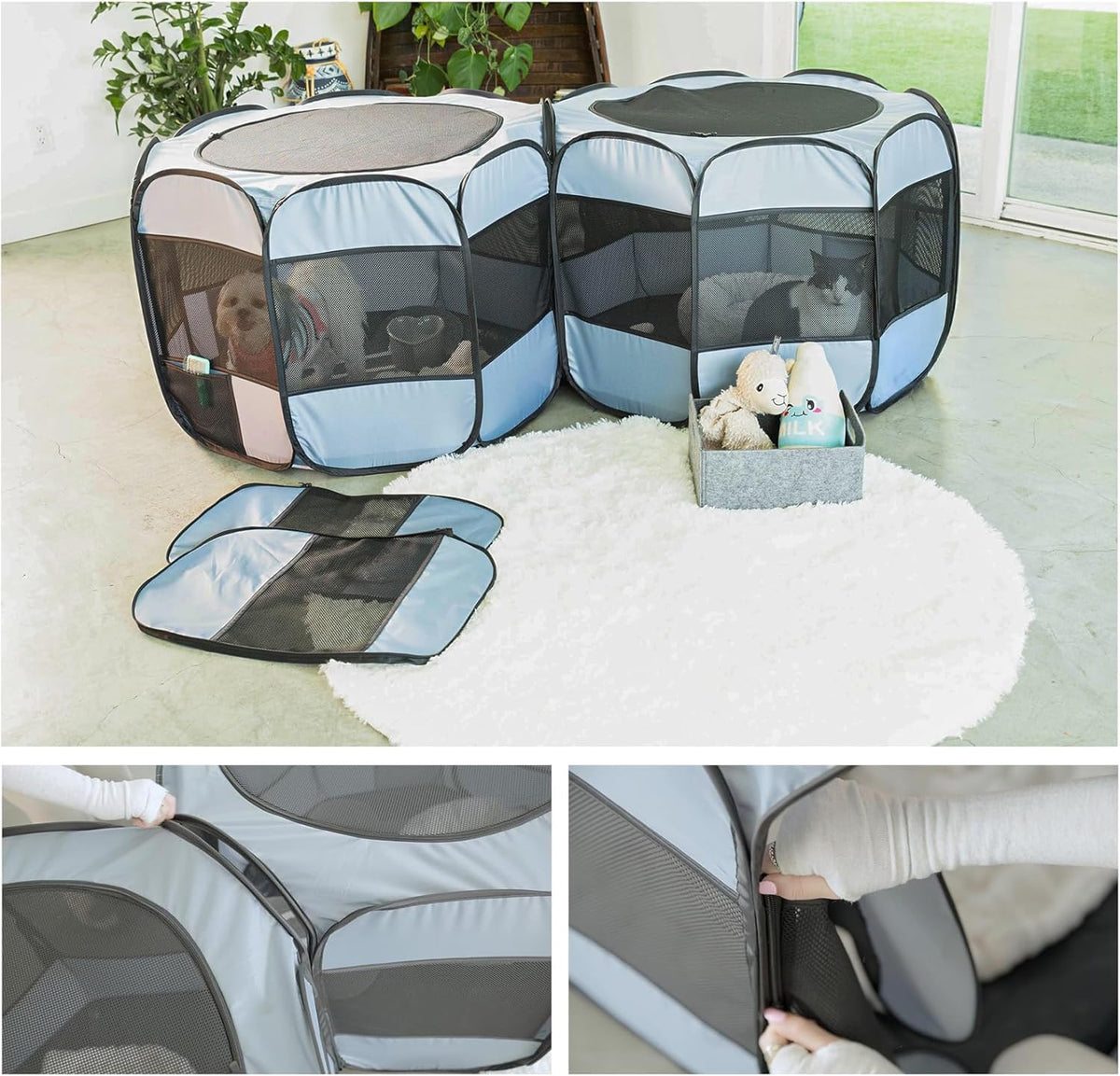 2-in-1 XLarge Cat Playpen, Detachable into 2 Separate Playpens with Additional 2 Doors, Portable Dog Playpen Cat Tent En