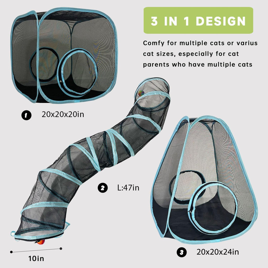Outdoor Cat Enclosures, Cat Tunnels Catio Tents Cubes for Indoor Cats with Play Ball, Collapsible Outside Playpen Tunnel