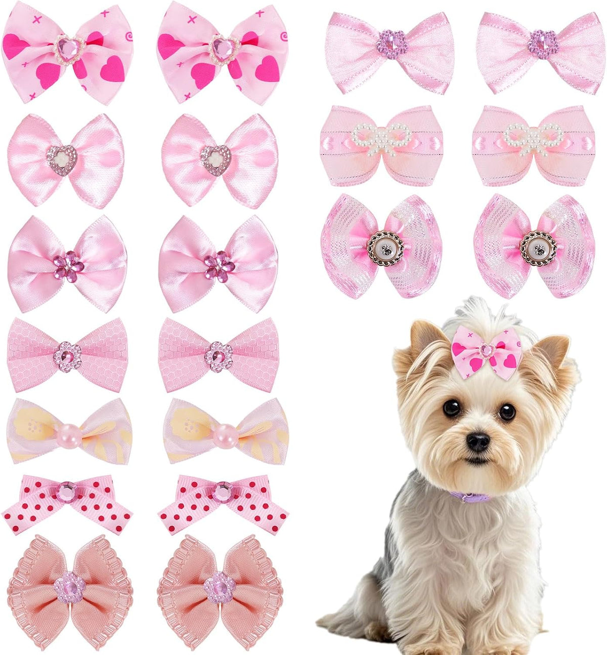 20PCS Cute Dog Hair Bows with Rubber Bands Handmade Mix Style for Puppy