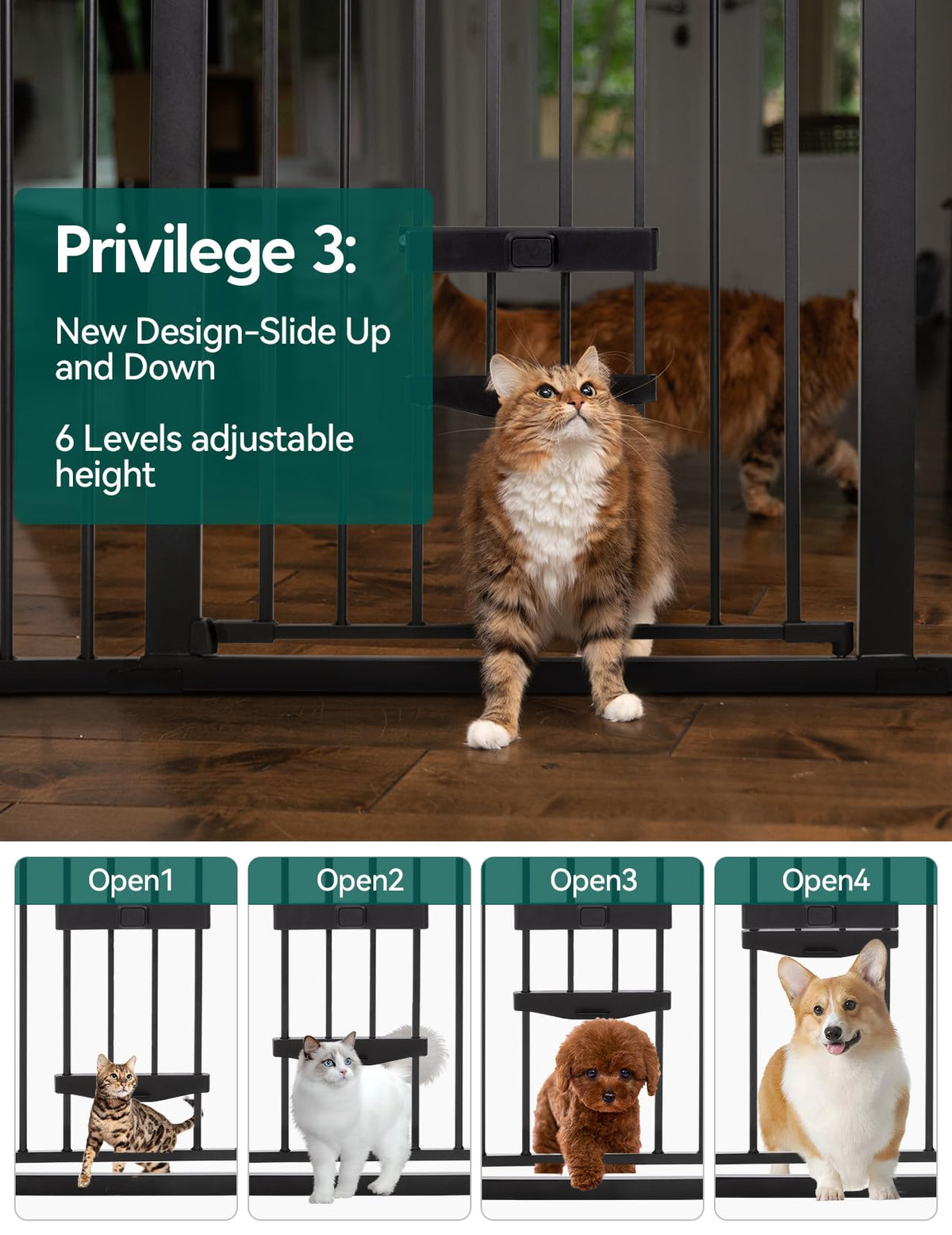 Babelio 36" Tall Pet Gate with Cat Door, CatPrivilege II, 29-40", Black