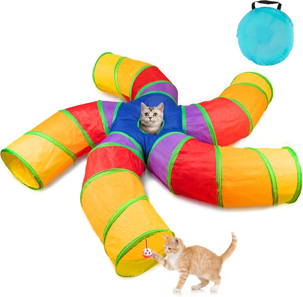 Cat Tunnel for Indoor Cats, Large Collapsible Cat Tube Toys, 5-Way
