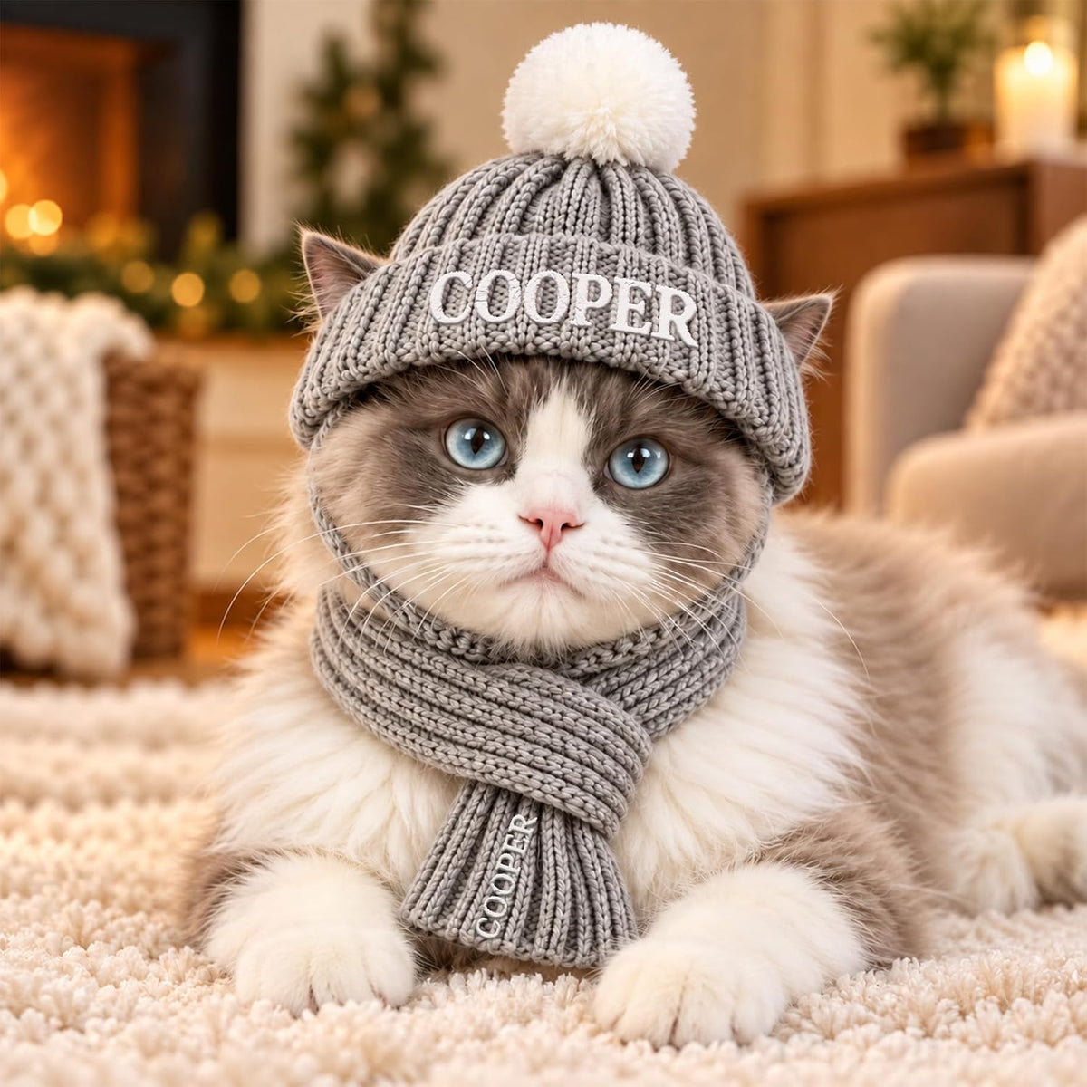 Personalized Dog Beanie with Scarf Set Custom Pet Winter Hat with Ear Holes