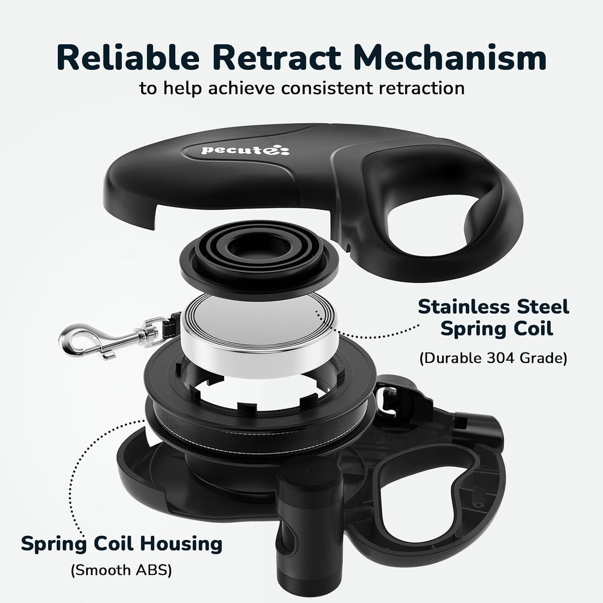 Pecute 32ft Retractable Dog Leash with Reflective Strips, 360° Tangle-Free, One-Button Control & Sturdiness Nylon Materi