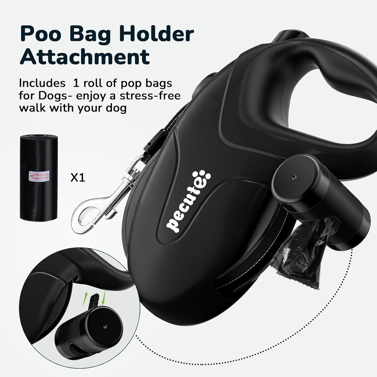 Pecute 32ft Retractable Dog Leash with Reflective Strips, 360° Tangle-Free, One-Button Control & Sturdiness Nylon Materi