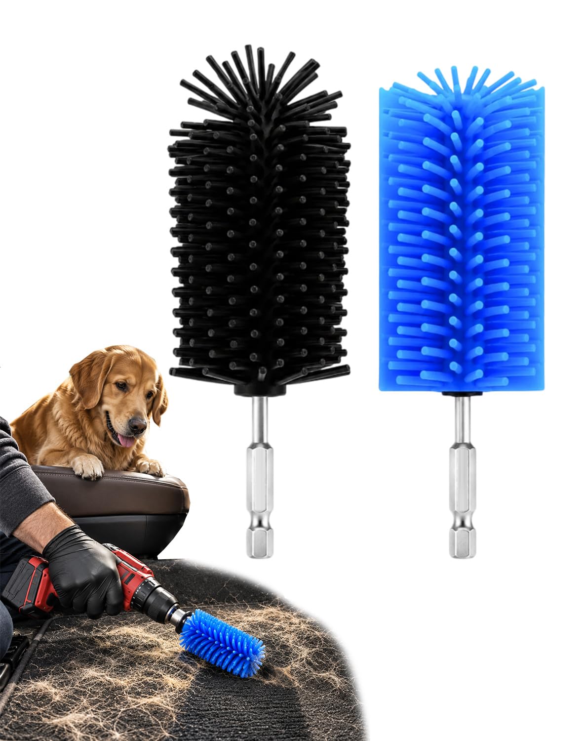 Silicone Drill Brush Pet Hair Removal with Hex Adapters，1 Set