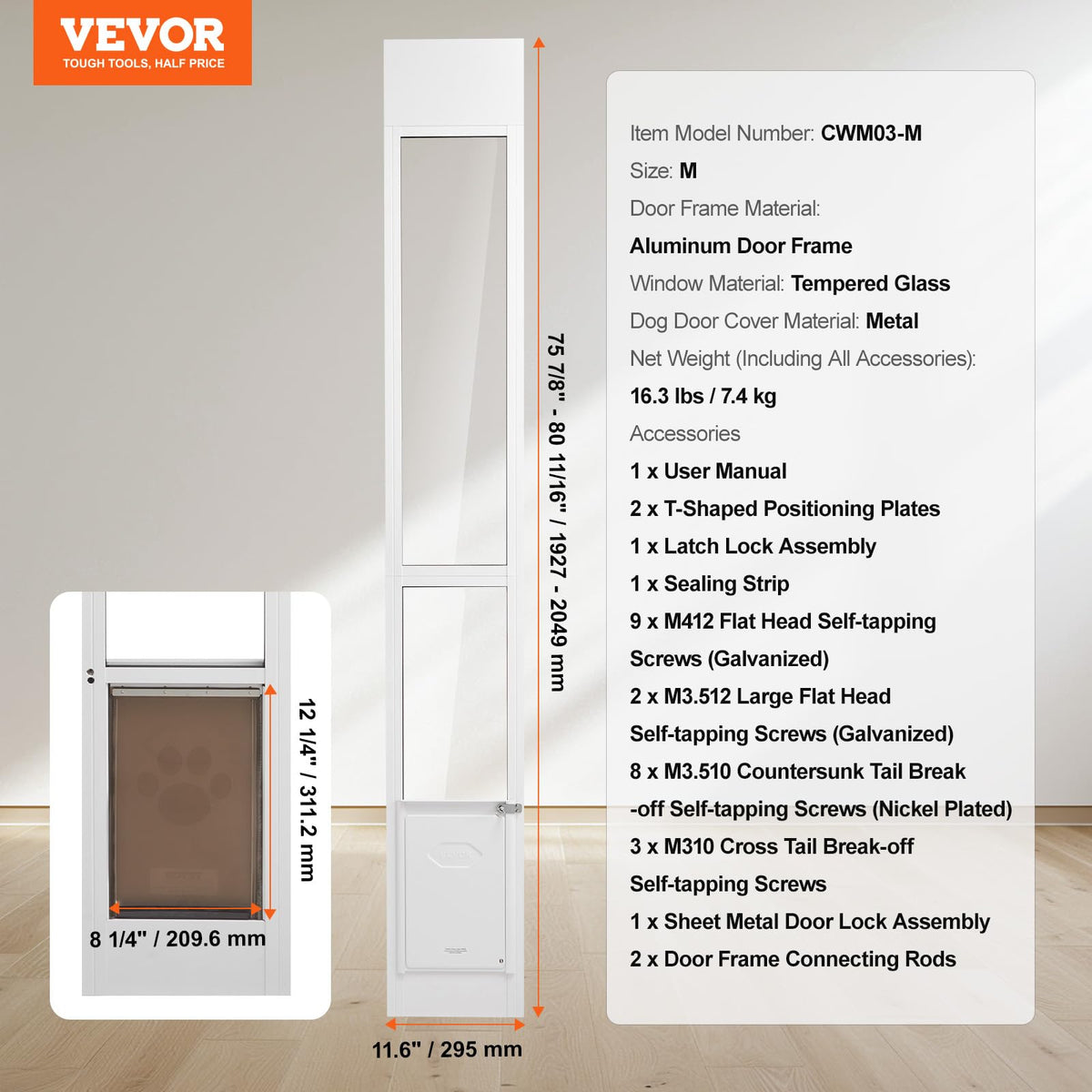 VEVOR Dog Door for Sliding Glass Door Medium Doggy Door for Sliding Doors