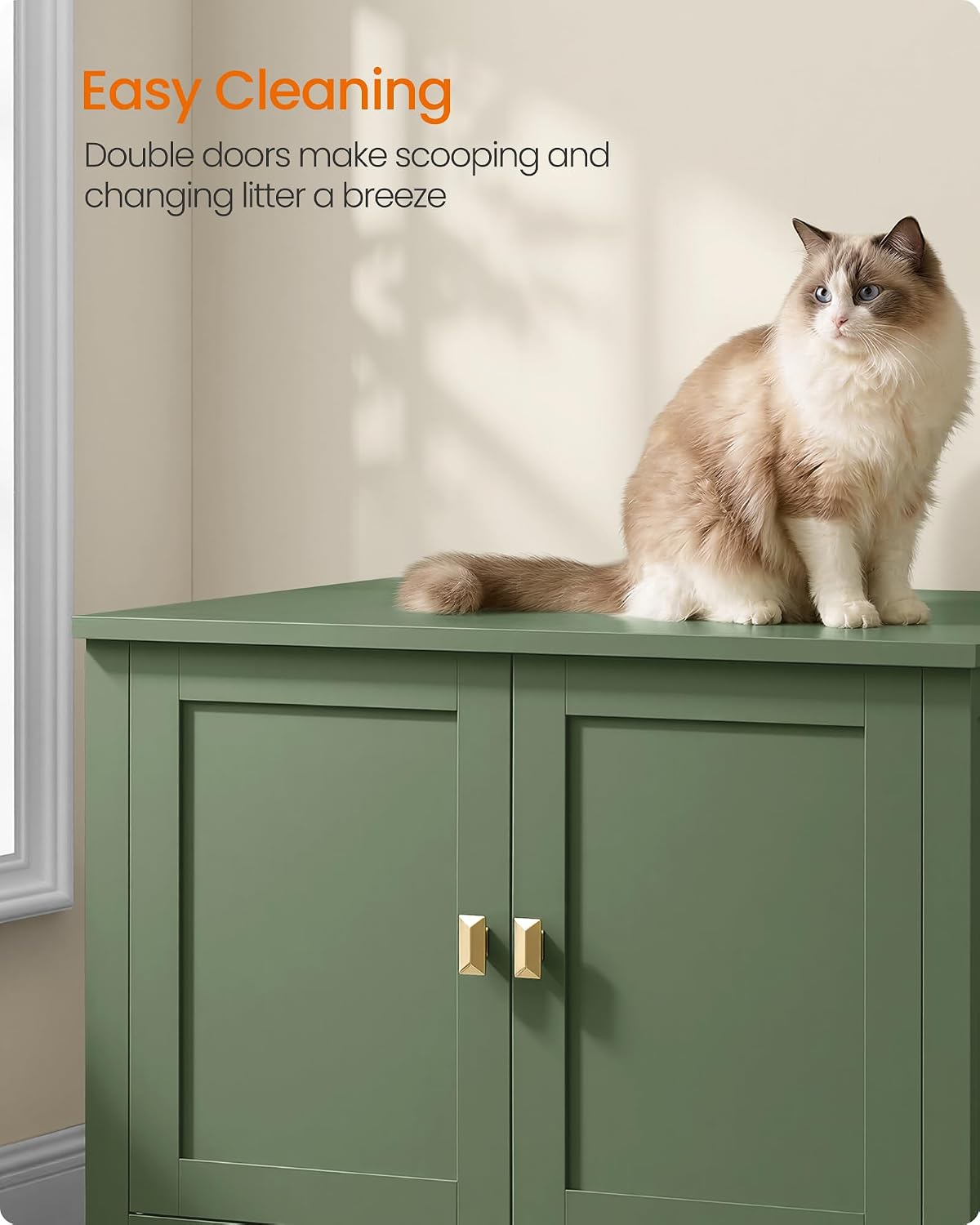 Feandrea Cat Litter Box Enclosure, Double Doors, Handles
