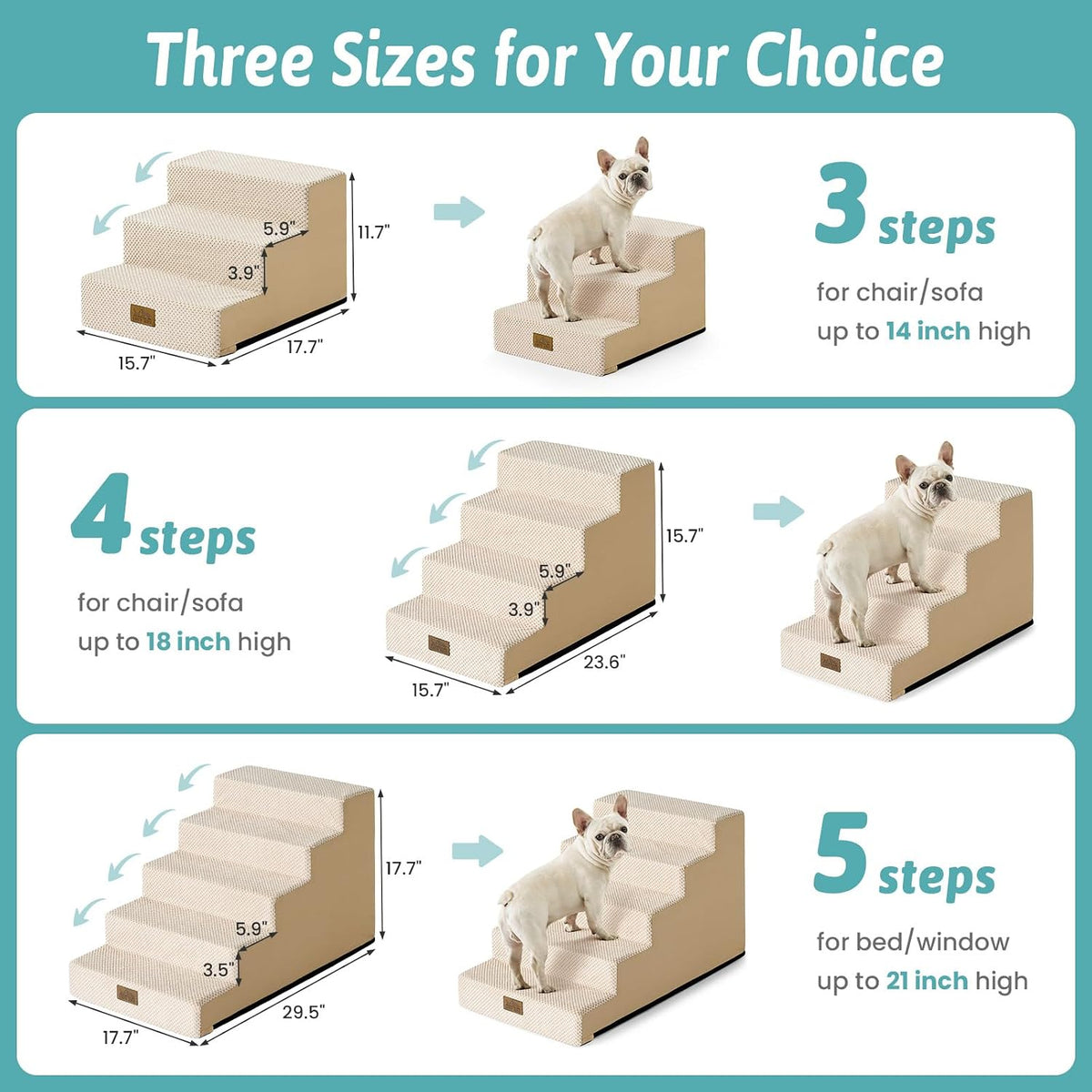 COZY KISS Dog Stairs for Small Dogs, 4 Step Pet Stairs for Beds & Couches