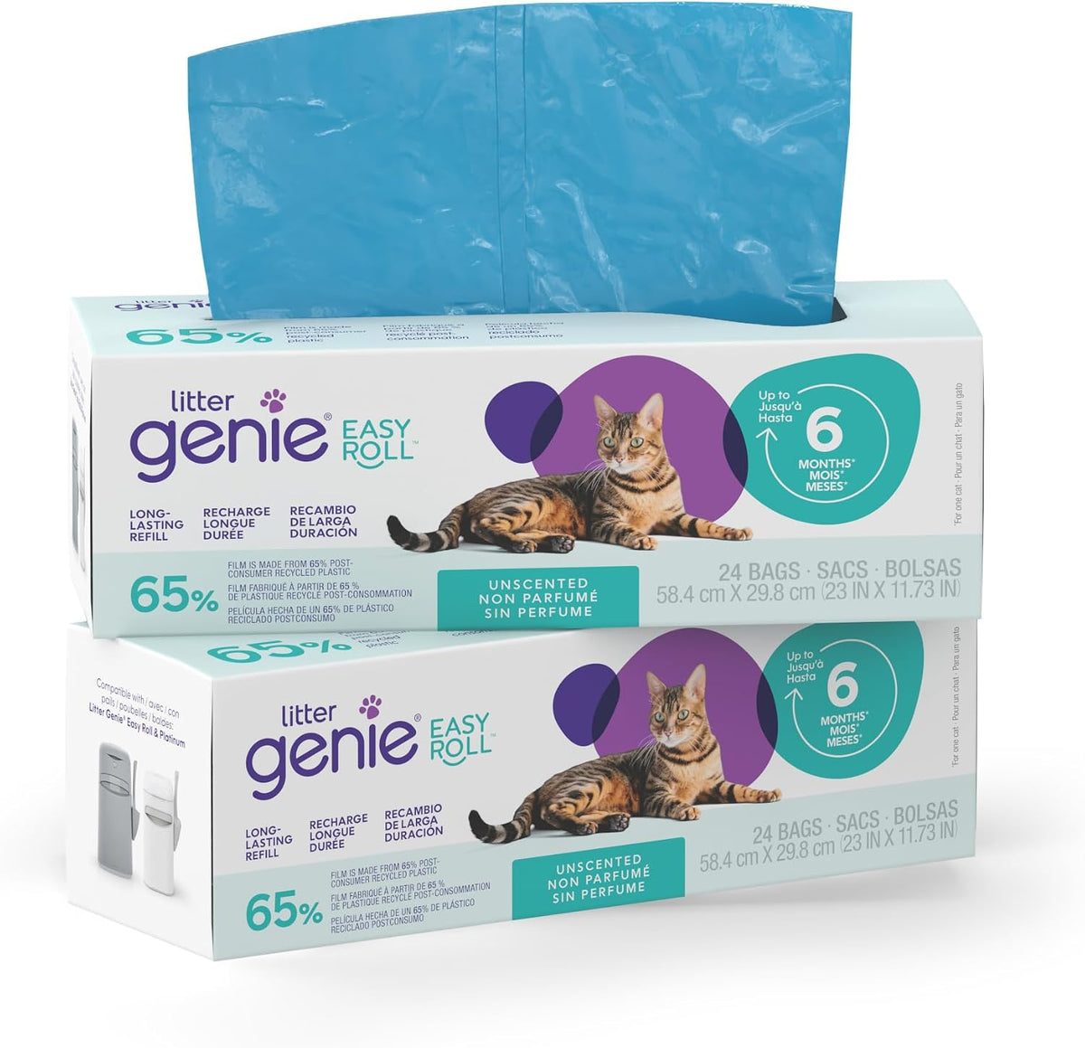Litter Genie Easy Roll Refill, 24 Bags, Long Lasting Cat Litter Bags Refill