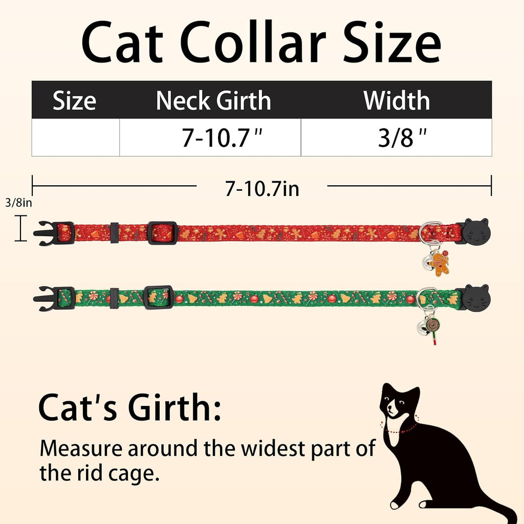 Christmas Cat Collar, 2 Pack Nylon Breakaway Cat Collar with Bells, Xmas