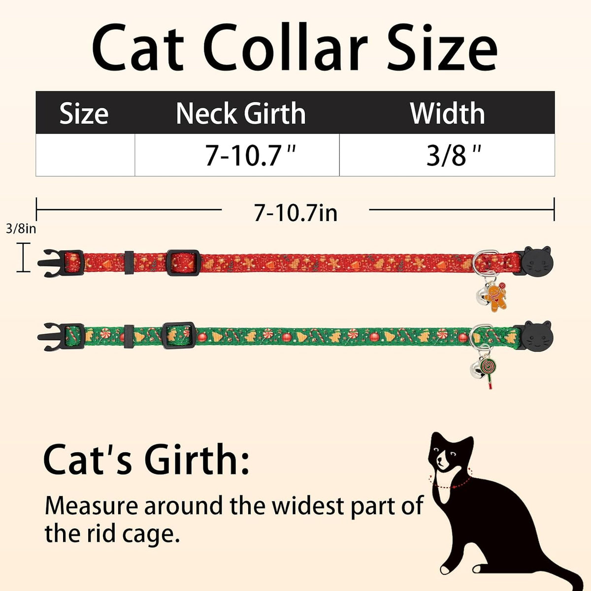 Christmas Cat Collar, 2 Pack Nylon Breakaway Cat Collar with Bells, Xmas