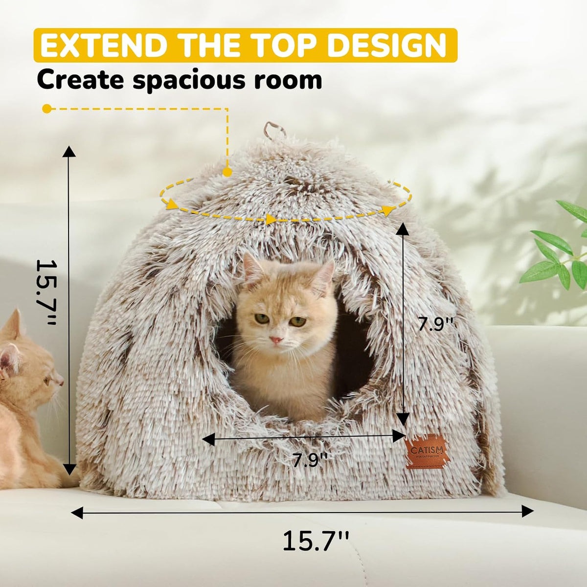 Cat Bed, Cat Cave for Indoor Cats, Soft Cat Dome, Self-Warming 2 in 1 Foldable Pet Cat House with Washable Cushioned Pil