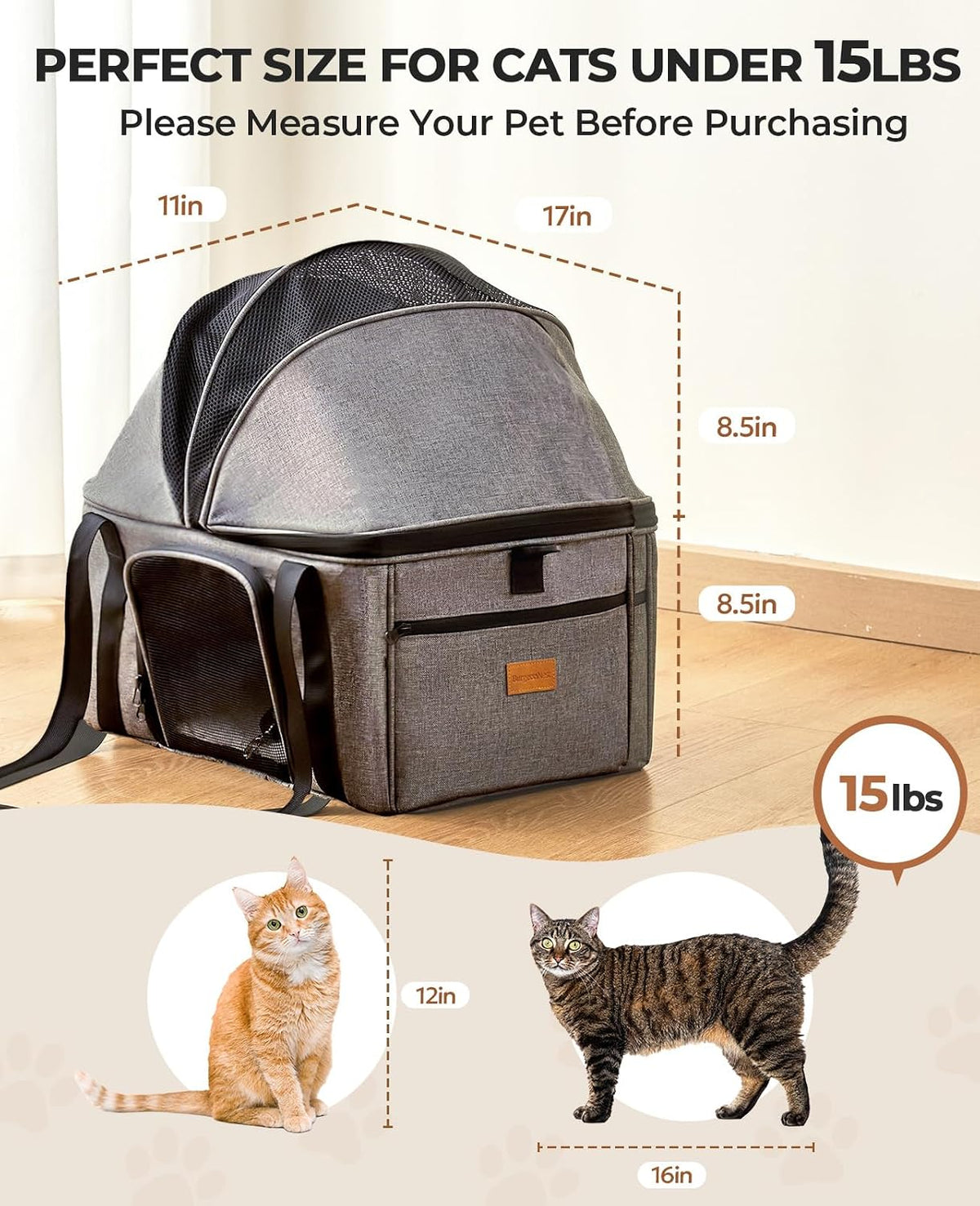 BurgeonNest Top-Expandable Cat Carrier with Semi-Open Canopy, Up to 15 lbs