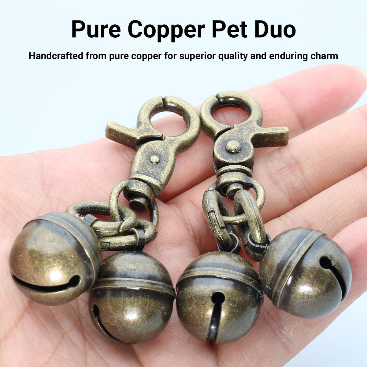 Copper Bells for Dog Collars with Snap Clips - Dog Bells to Go Outside,Made of Pure Copper for Dogs/Cat - Clear Sound & 