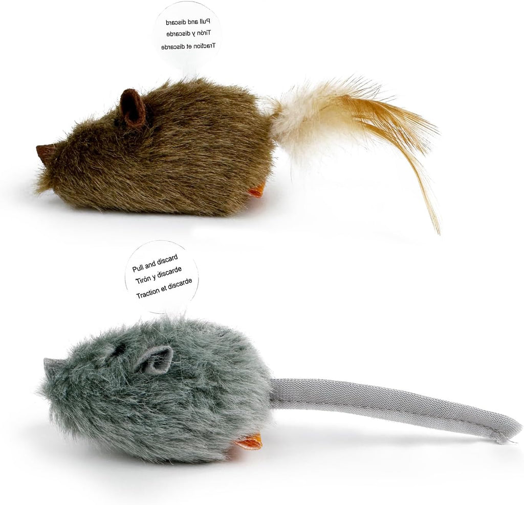 TTcat 2 Pack Squeaky Furry Mouse Cat Toys with Silvervine, Realistic Fluffy Mice Kitten Interactive Hunting Toy, Noise-M