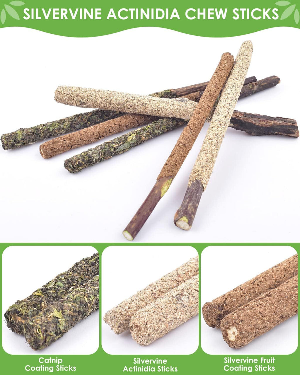 Catnip Chew Toys for Cats, 12 Pack Natural Silvervine Sticks