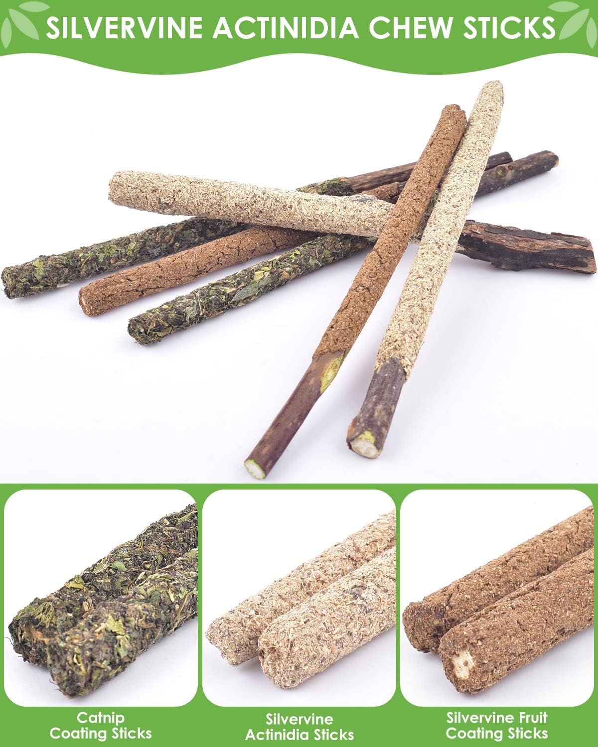 Catnip Chew Toys for Cats, 12 Pack Natural Silvervine Sticks