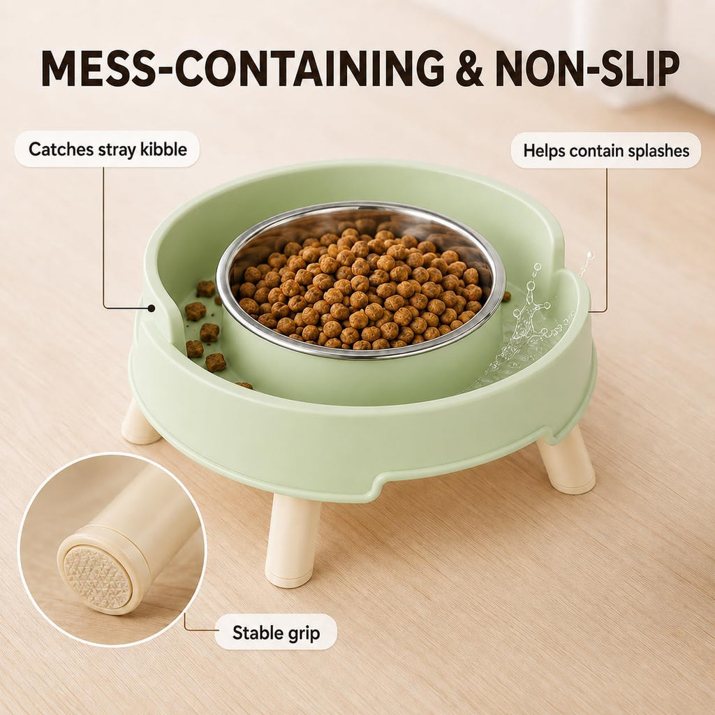 Ant Proof Elevated Cat Bowls with Stainless Steel Bowls (Green-2Pcs)