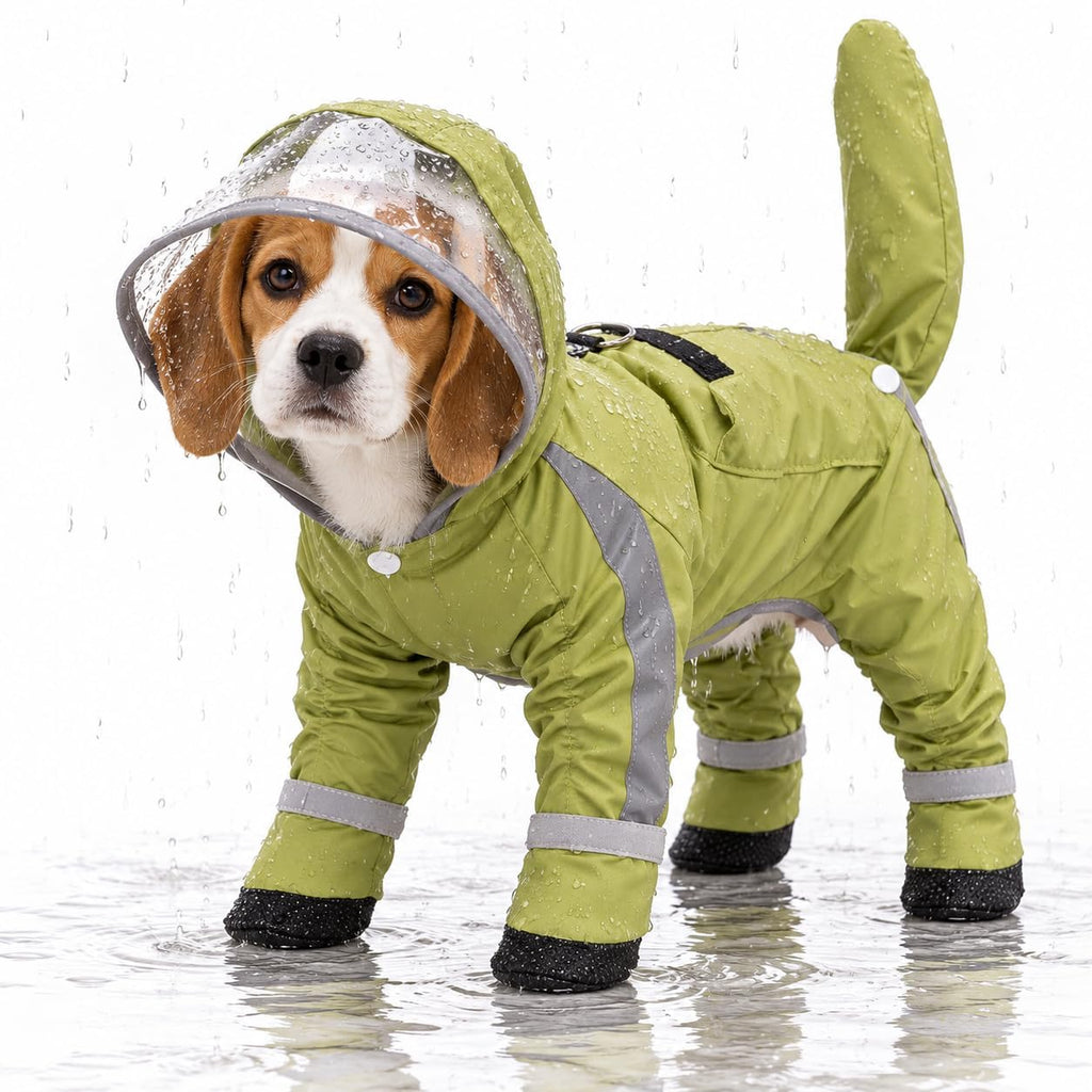 Rain Coat for Dogs - Waterproof Dog Raincoat with Harness Opening (Green,Medium)