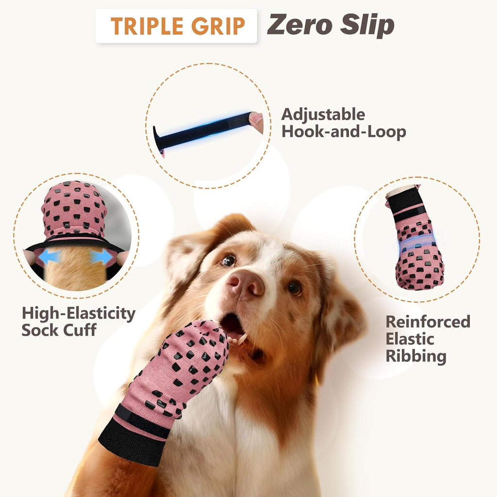 Anti Slip Dog Socks to Prevent Licking Paws, Dog Shoes for Hot/Cold Pavement, Dog Boots on Hardwood Floors, Traction Con