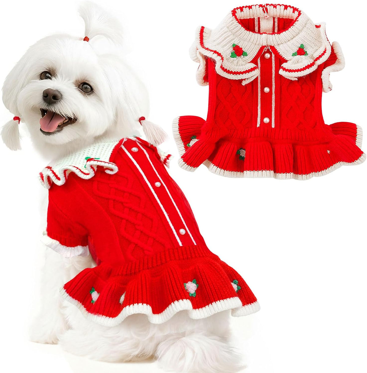 Small Dog Sweater Dress for Girl Puppy Christmas Outfits,Wine Red,S