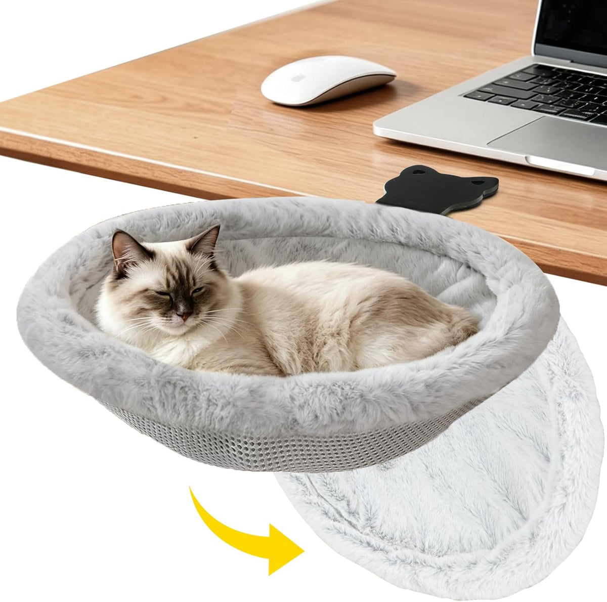 Cat Desk Bed, One-Click Foldable Cat Bed for Desk Hammock Up to 40 Lbs