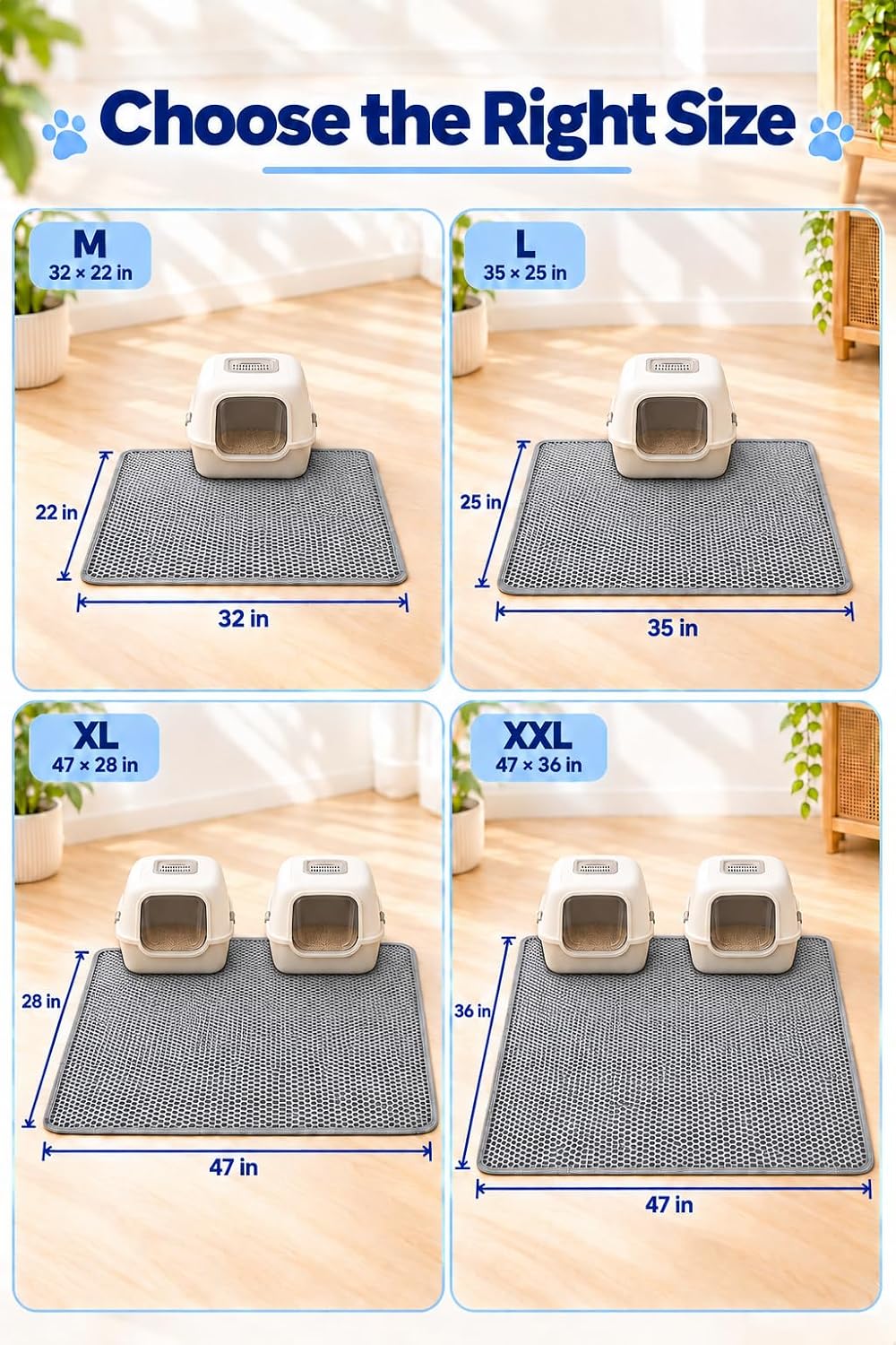 GRELY Cat Litter Mat, 47 x 28 Extra Large Waterproof Litter Box Mat