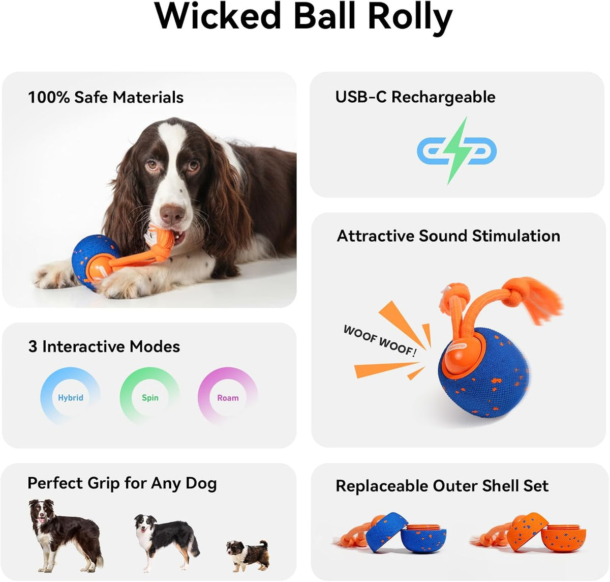 Cheerble Smart Interactive Dog Toy, Wicked Ball Rolly, Automatic Moving, Bouncing, Rotating, E-TPU Material, Active Roll