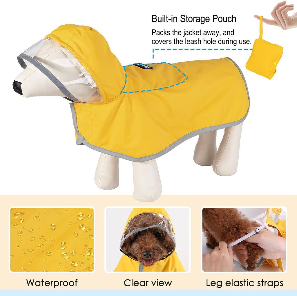 Lukovee Dog Raincoat, Waterproof Jacket with Clear Hood & Leash Hole, S