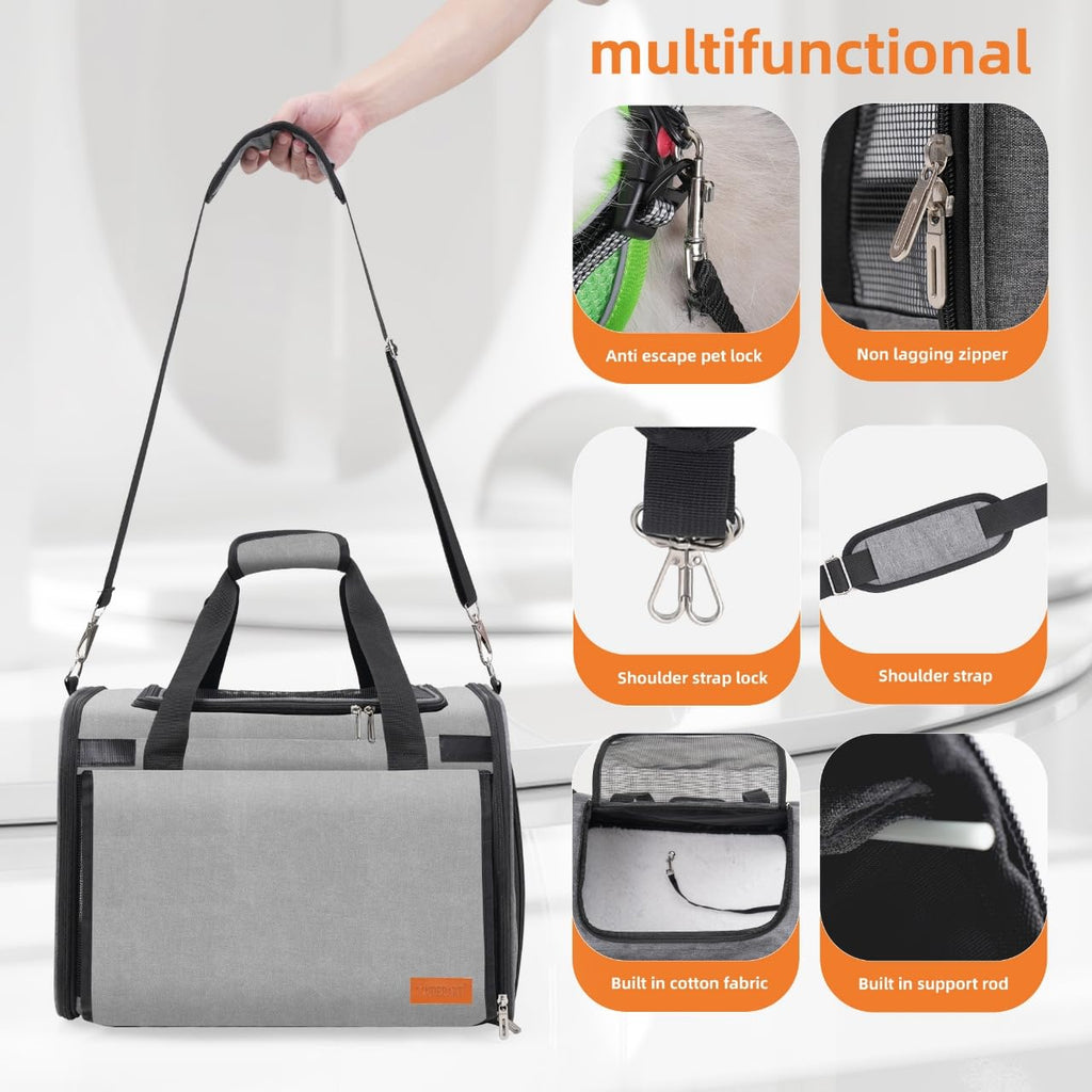 TWDEPART Cat Carrier Backpack - Multifunctional, Firm & Foldable with Roll-Up Shade, Breathable Design Includes Collapsible Bowl & Cushion (Grey)