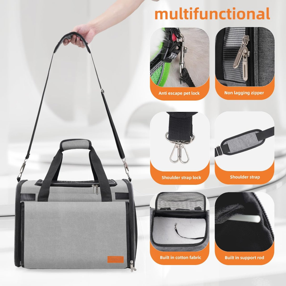 TWDEPART Cat Carrier Backpack - Multifunctional, Firm & Foldable with Roll-Up Shade, Breathable Design Includes Collapsible Bowl & Cushion (Grey)