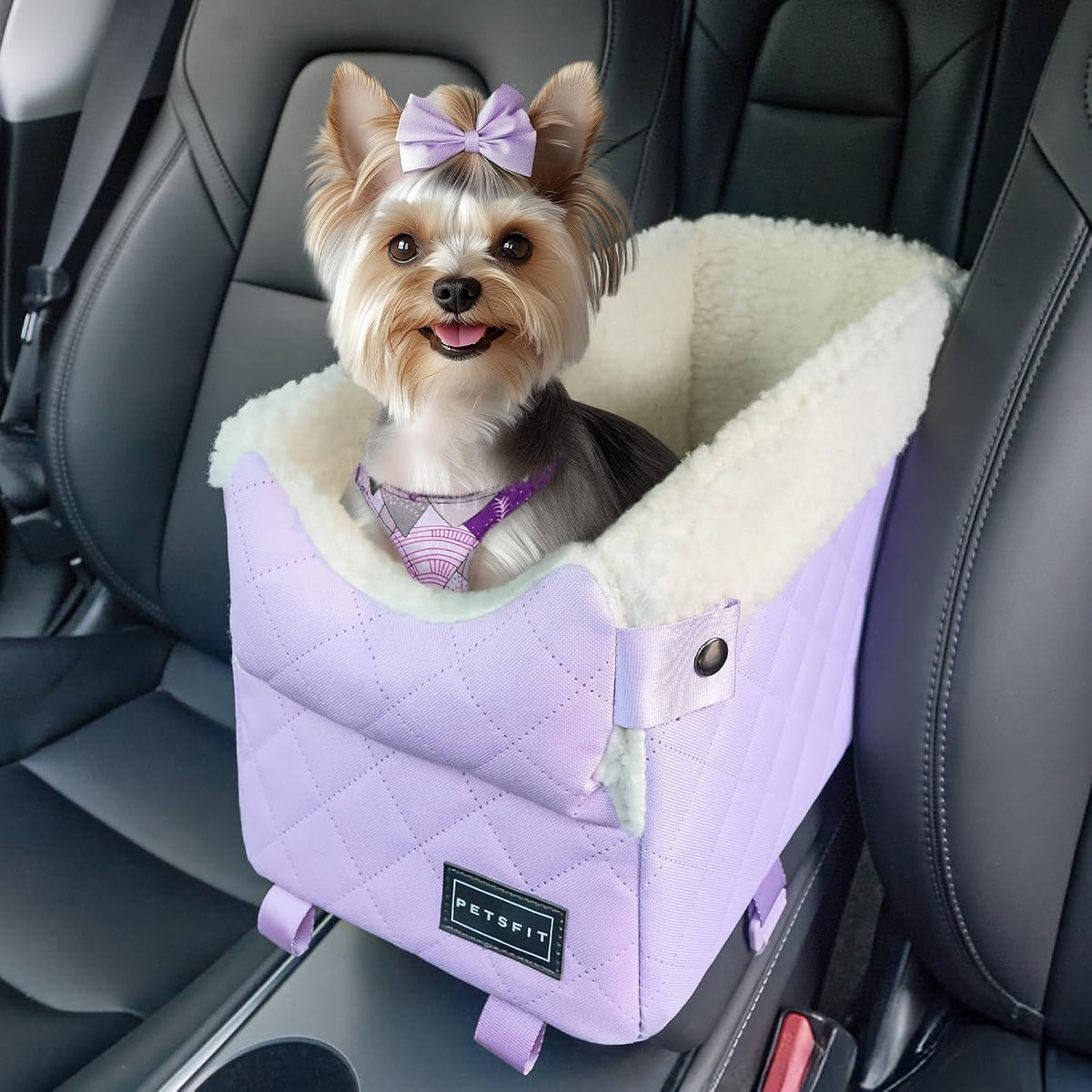PETSFIT Center Console Dog Car Seat with Adjustable Seat-Rail Anchor Hooks