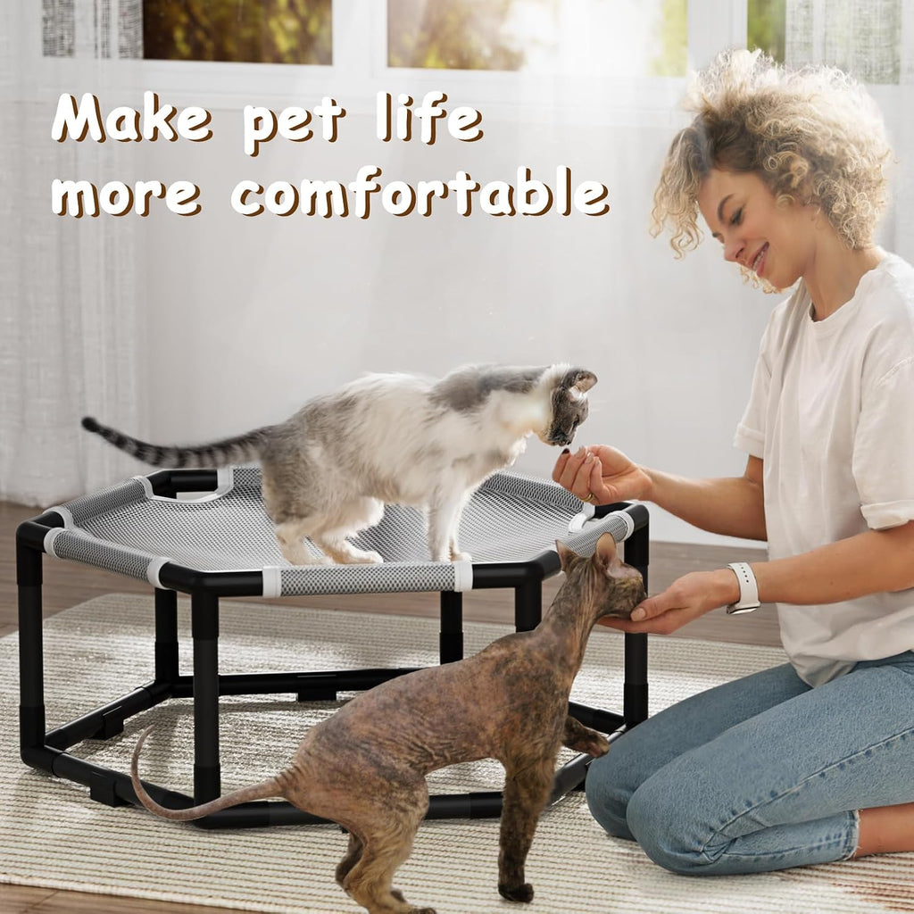 Elevated Cat Hammock Bed, Hexagon Raised Cat Swing Bed Chair Cot