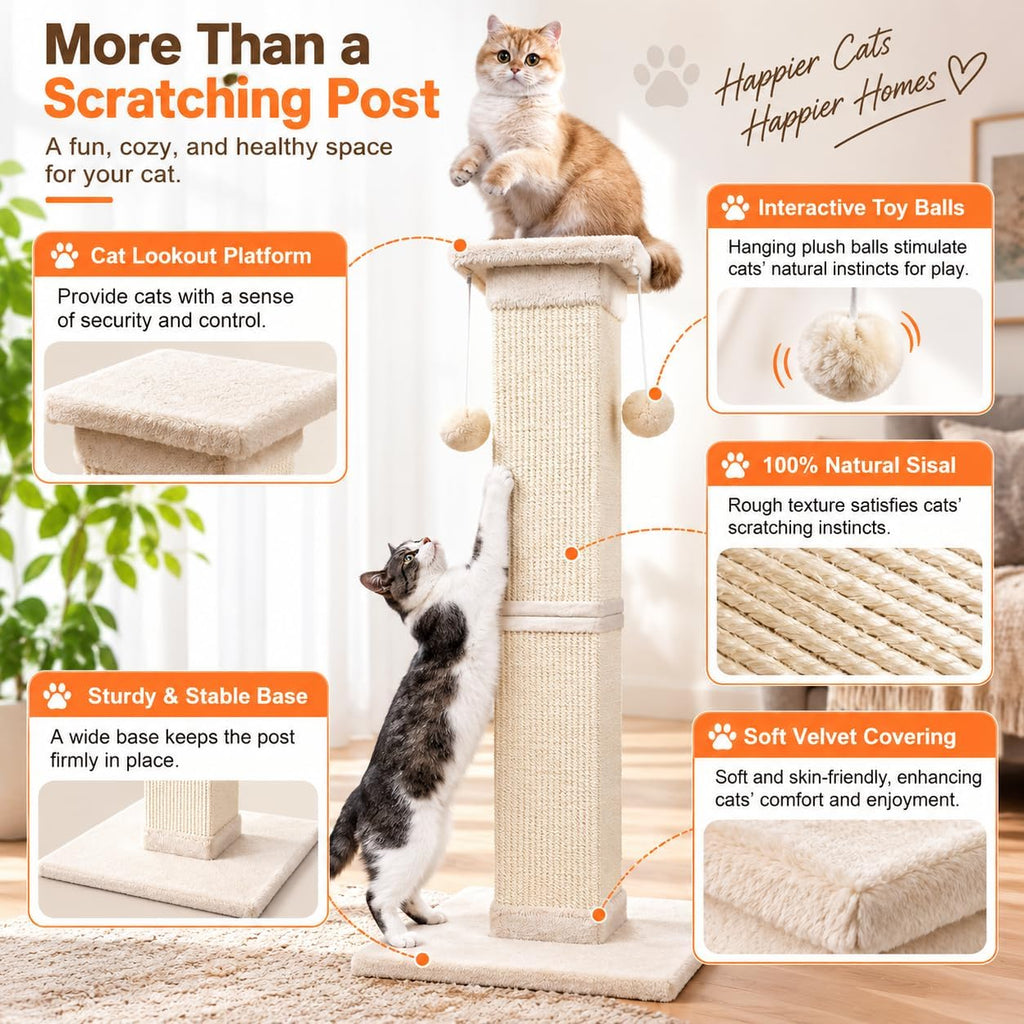 SOCATER Cat Scratching Post 33 Inch, Beige