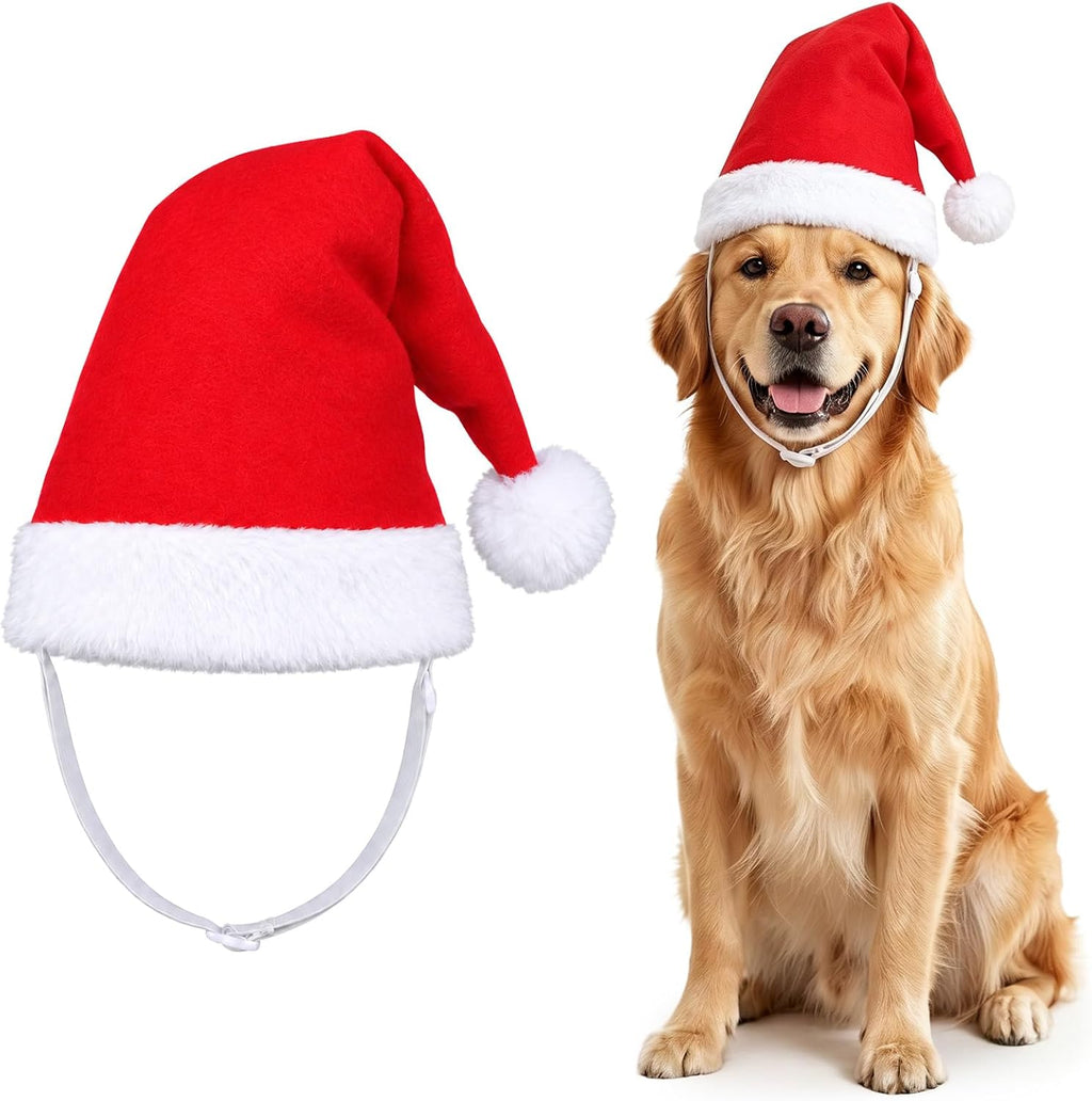 Yuanchu Dog Santa Hat, Large Dog Christmas Hat with White Pompom