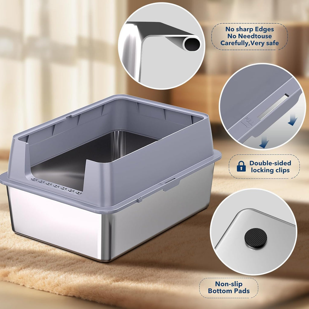 Stainless Steel Litter Box, 28" L*20" W*12" H XXL Extra Large Litter Boxes