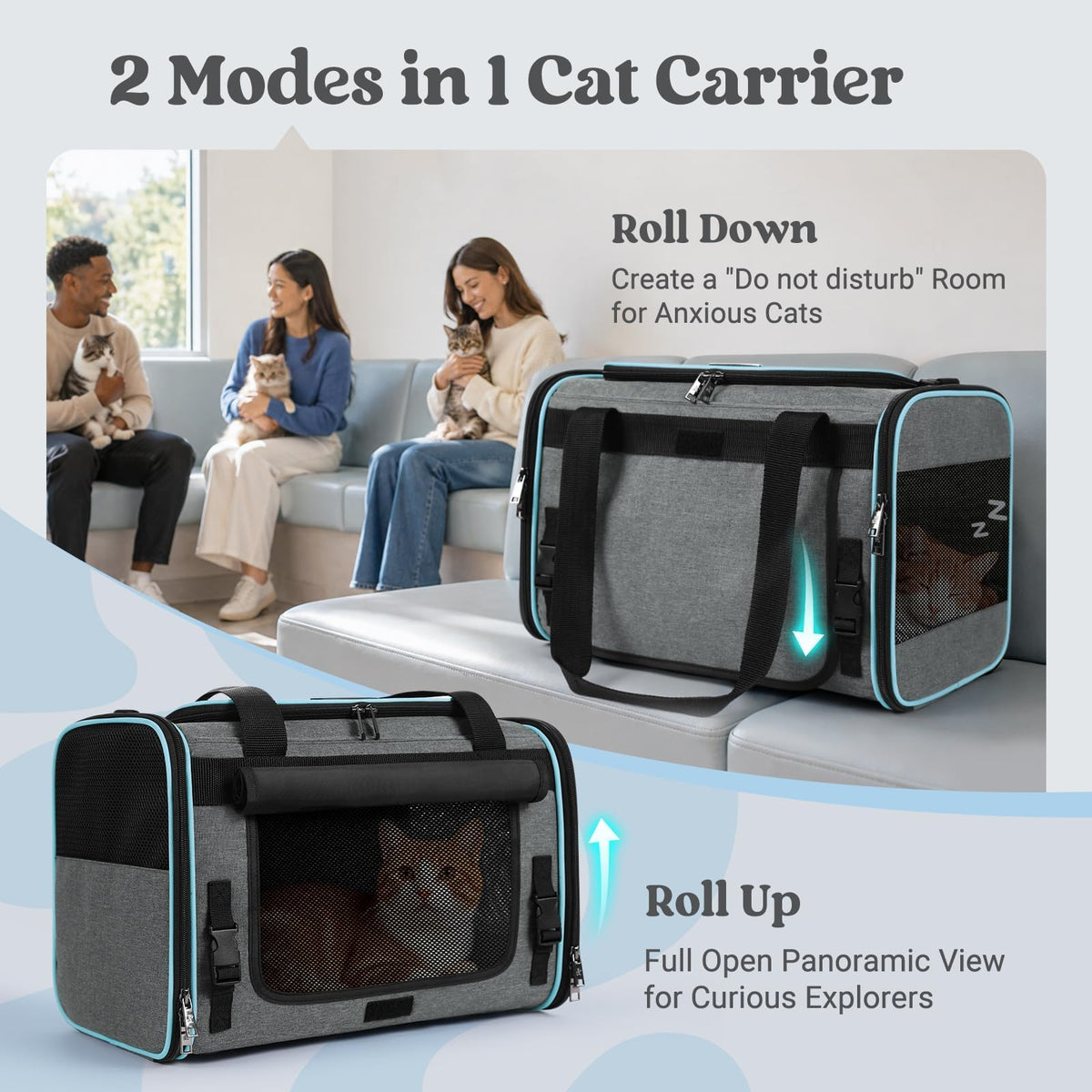 rabbitgoo Cat Carrier Soft with Rollable Flap, Travel Safe for Car Airline