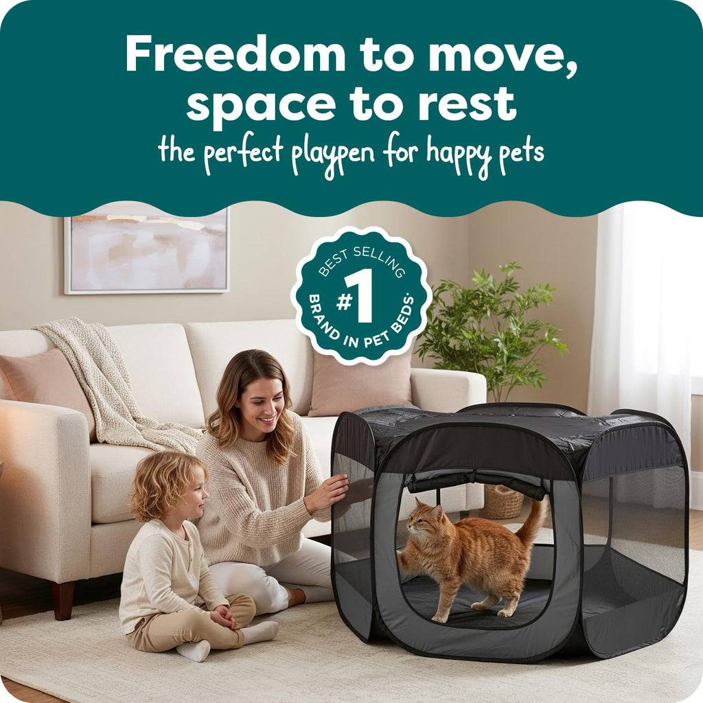 FurHaven Soft-Sided Dog & Cat Playpen, Portable Foldable Indoor & Outdoor Pet Playpen with Mesh Windows & Zippered Door, Gray, Extra Large
