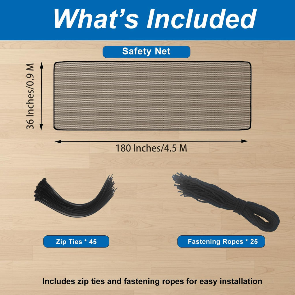 KALYVON Banister Guard 15ft X 3ft Thick, Balcony Netting for Pets (Black)