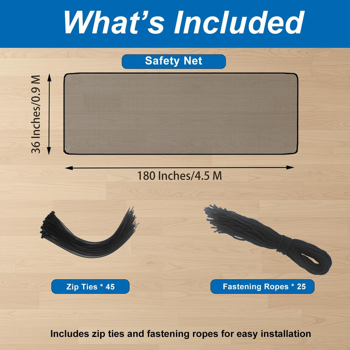 KALYVON Banister Guard 15ft X 3ft Thick, Balcony Netting for Pets (Black)