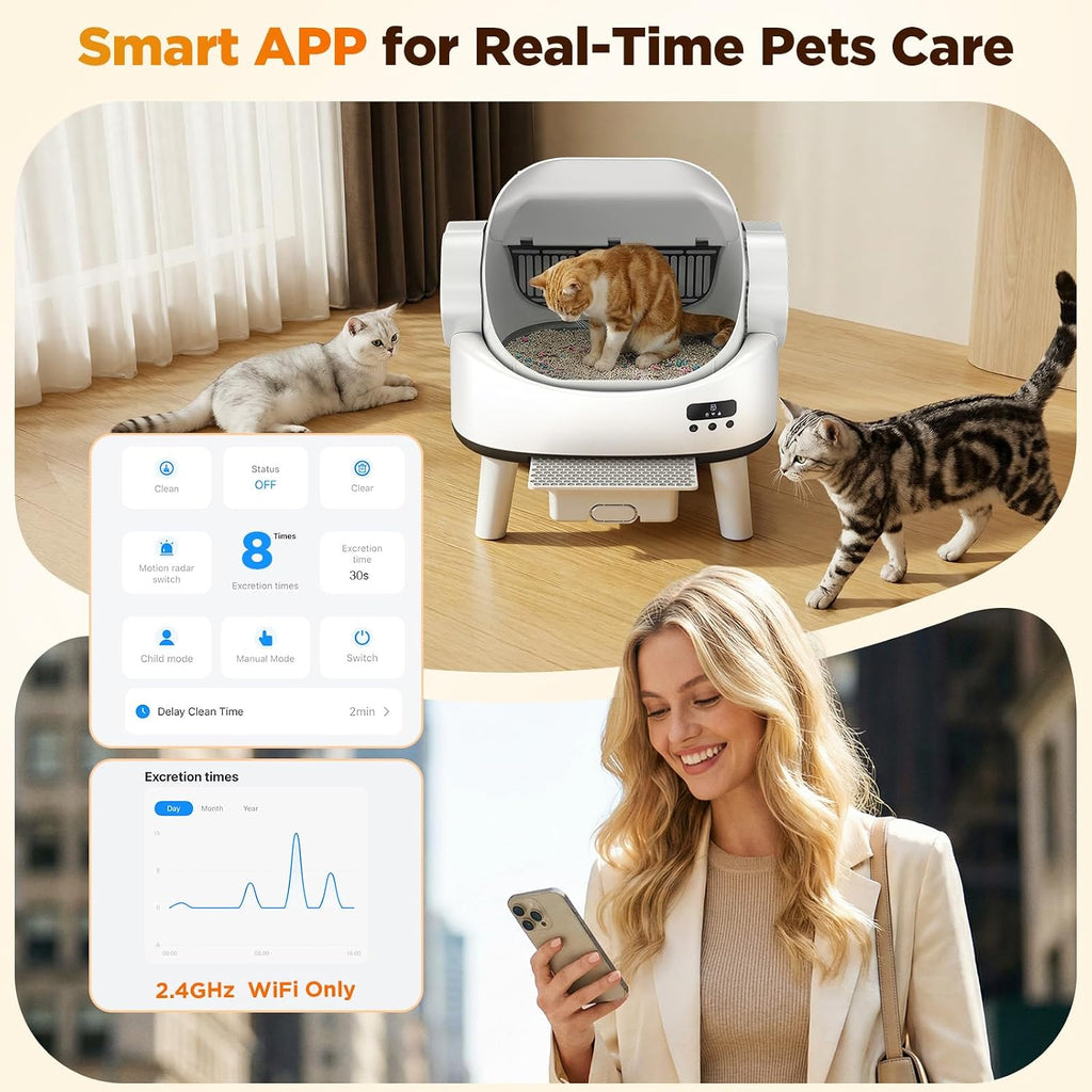 Automatic Cat Litter Box for Cats, Self Cleaning, Safety Sensors