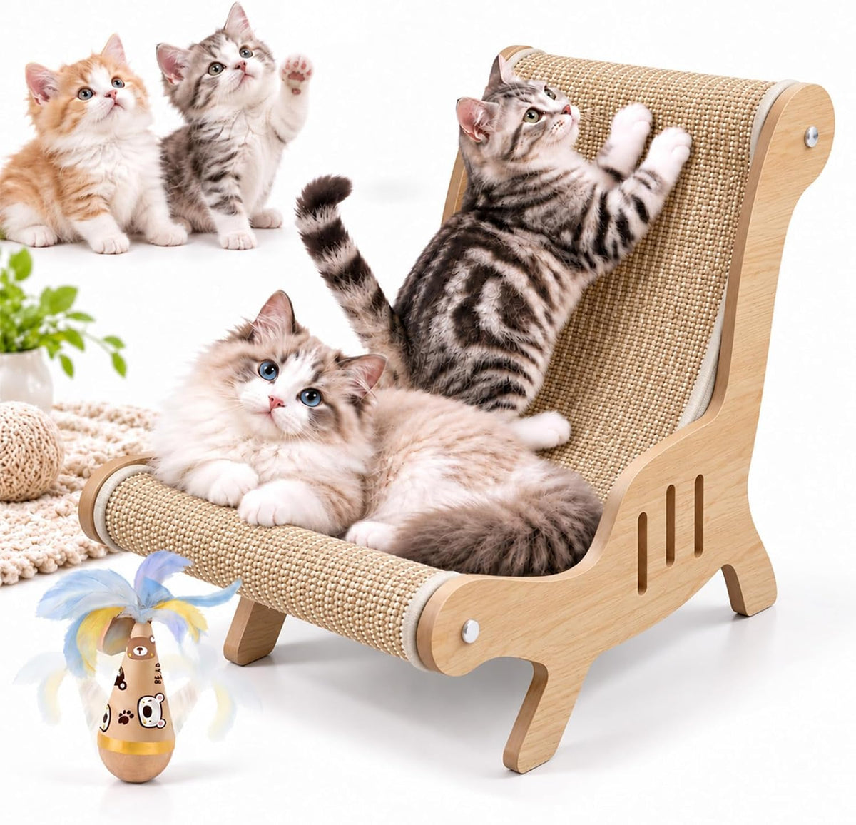 Cat Scratch Lounger Chair, 2-in-1 Sisal Scratcher Board Bed, Standard