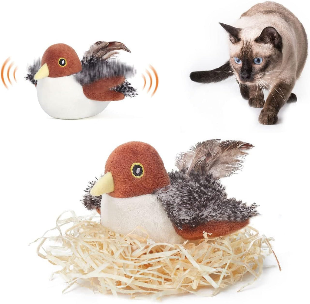 Potaroma Cat Toys Rechargeable Flapping Bird Sparrow, Lifelike Chirp Tweet, Touch Activated Kitten Toy Interactive Cat E