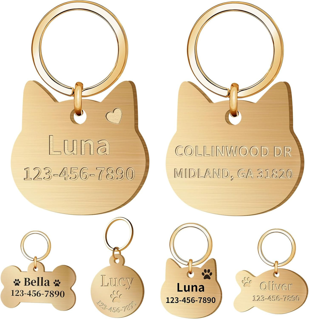 Personalized Brass Dog Tag, Custom Engraved Pet ID Tag Bone