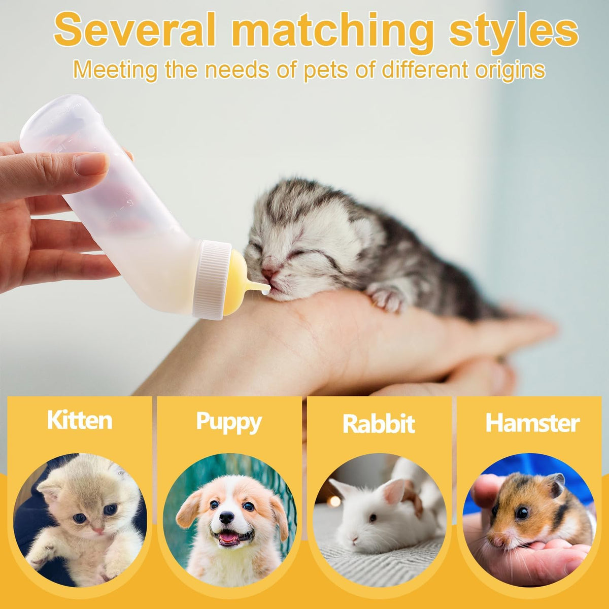 Kitten Nursing Nipple with Syringe, Wide Mouth Angled Puppy Feeding Bottles, with Ventilation Valve Resistant Tearing fo