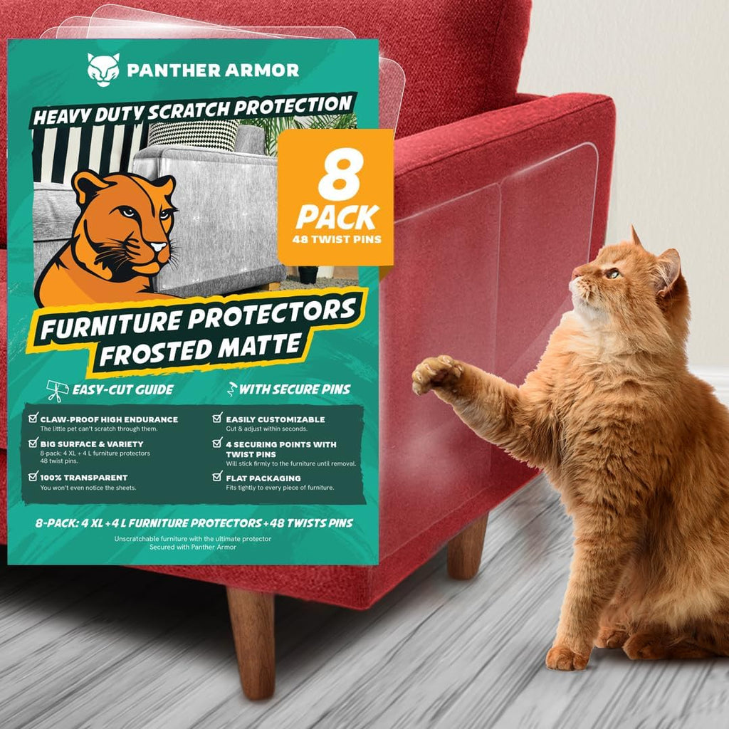 Panther Armor Furniture Protector, 8-Pack, Heavy Duty Anti-Scratch Cat Couch Protector, Transparent