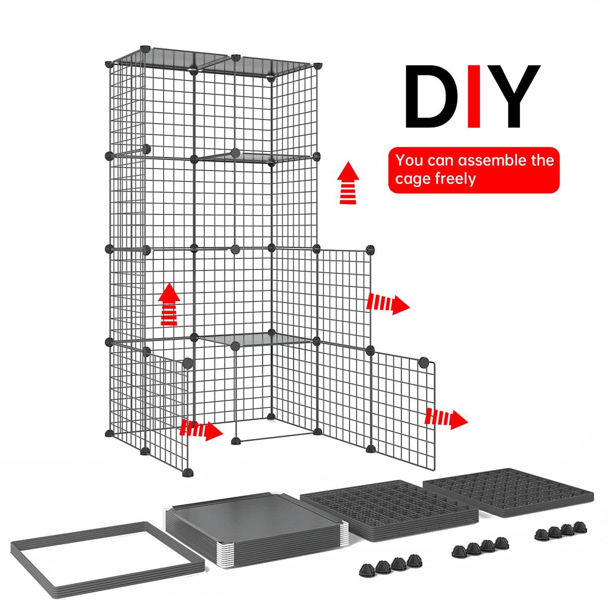 Oneluck Extra Large Cat Cage,4-Tier Catio, DIY Metal Cat Enclosure with Platforms,55 Inch Indoor Cat Cage for 1-3 Cats, Indoor Cat Playpen for Cats Rabbits Small Animals
