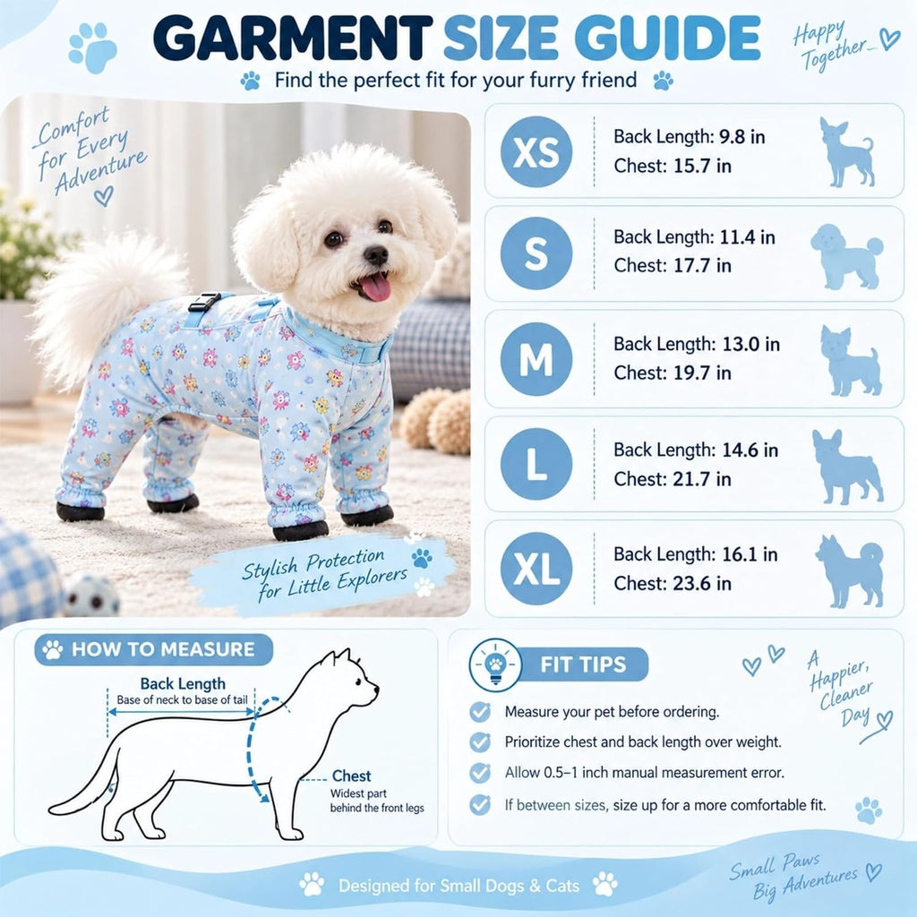 Dog Bodysuit with Shoes Dirtproof Onesie Anti-Slip Paw Protection (Blue,Medium)