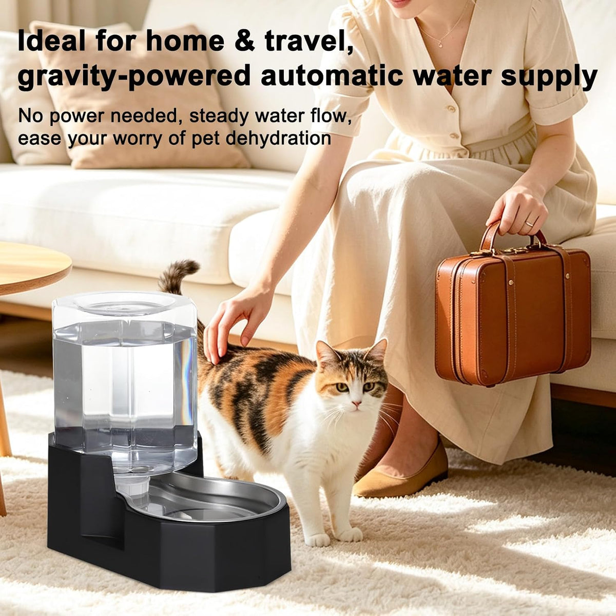 5L Cat Gravity Water Bowl Dispenser: Stainless Steel Bowl
