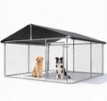 Petony Large Outdoor Dog Enclosure,Heavy Duty Dog Kennel with Roof,Galvanized Steel Dog Cage Fence with Double Safety Lo